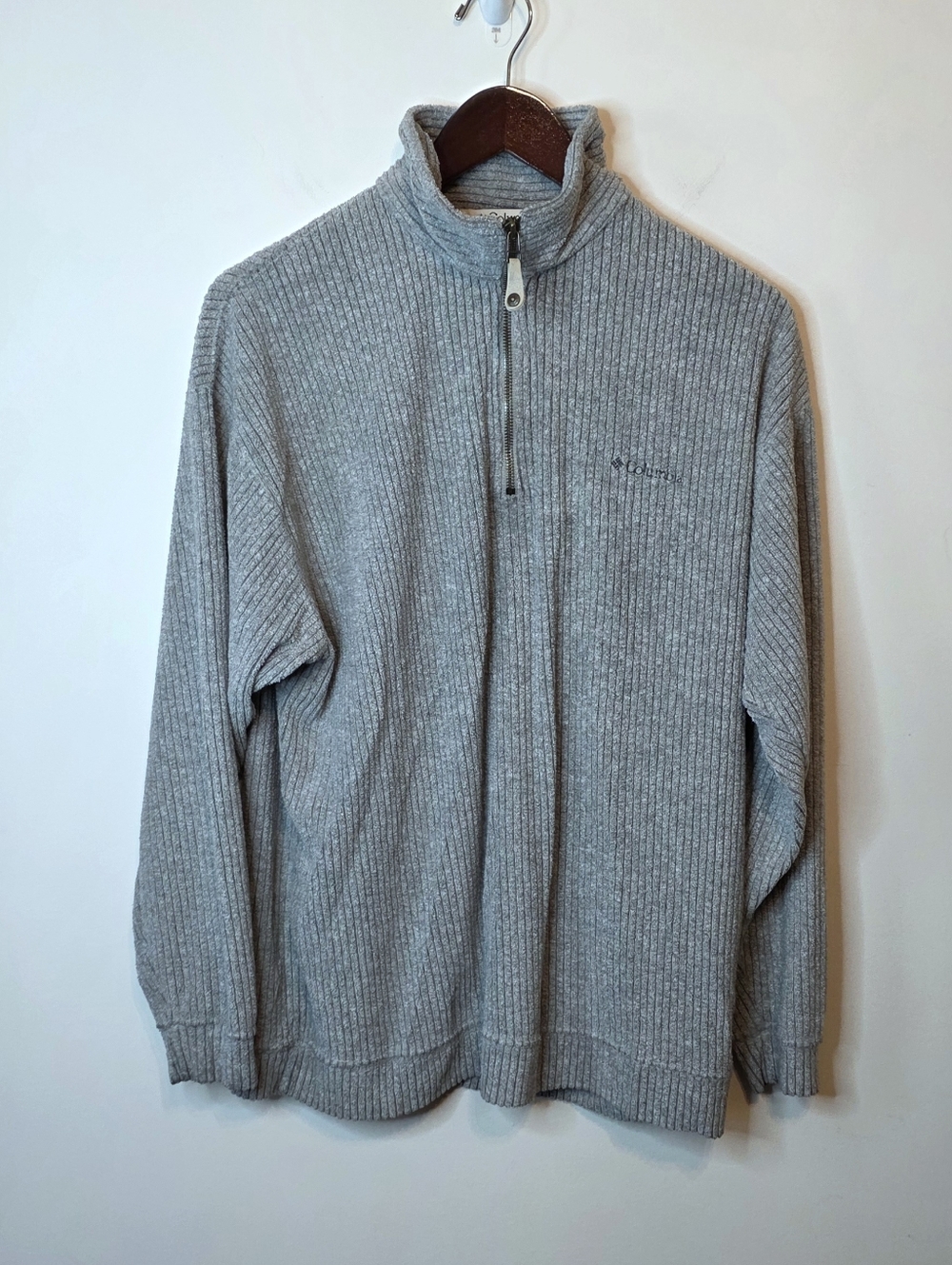 Vintage Columbia Heavyweight Cotton Blend Ribbed Gray Quarter Zip Size Large